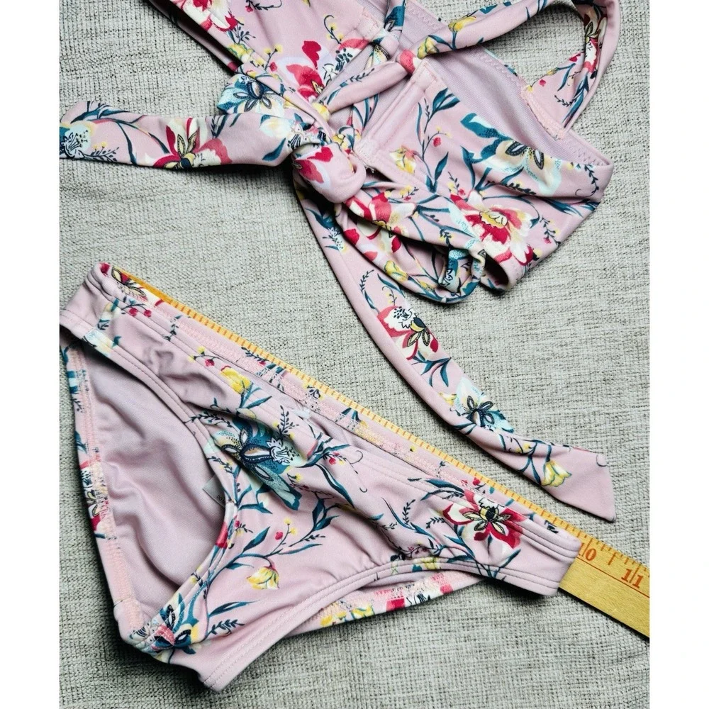 O'Neill Swimsuit Girls Sz 6‎ Kid Pink Floral Sydney Bikini 2-Piece Tie Crossback